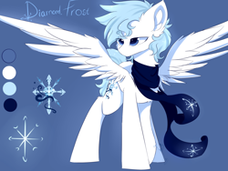 Size: 2000x1500 | Tagged: safe, artist:heddopen, oc, oc only, oc:diamond frost, species:pegasus, species:pony, clothing, ear fluff, male, reference sheet, scarf, spread wings, wings