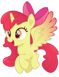 Size: 5497x7092 | Tagged: safe, artist:joemasterpencil, character:apple bloom, species:alicorn, species:pony, g4, absurd resolution, adorabloom, alicornified, bloomicorn, colored wings, cute, female, filly, flying, gradient wings, movie accurate, multicolored wings, race swap, simple background, solo, spread wings, three quarter view, transparent background, vector, wings, xk-class end-of-the-world scenario