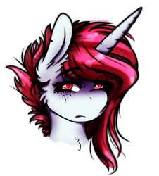 Size: 732x810 | Tagged: safe, artist:aaa-its-spook, oc, oc only, oc:cherry waves, species:pony, species:unicorn, bust, female, red eyes, simple background, solo, white background