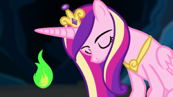 Size: 1280x720 | Tagged: safe, artist:blondenobody, character:princess cadance, species:alicorn, species:pony, crossover, dark souls, eyes closed, female, fire, mare, solo, witch of izalith