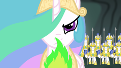 Size: 1280x720 | Tagged: safe, artist:blondenobody, character:princess celestia, species:alicorn, species:pony, crossover, dark souls, female, fire, frown, gwyn, mare, royal guard