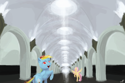 Size: 6000x4000 | Tagged: safe, artist:madgehog, character:fluttershy, character:rainbow dash, species:pegasus, species:pony, female, food, happy, looking at you, mare, metro, moscow, plot, subway, underhoof