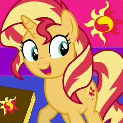 Size: 1000x1000 | Tagged: safe, artist:keronianniroro, character:sunset shimmer, species:pony, species:unicorn, my little pony:equestria girls, bi sunset, bisexual pride flag, book, female, implied bisexual, mare, pride, pride flag, solo
