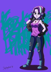 Size: 1434x1998 | Tagged: safe, artist:jeglegator, character:starlight glimmer, my little pony:equestria girls, alternative cutie mark placement, beanie, clothing, collar, edgelight glimmer, equal cutie mark, female, hat, jacket, leather jacket, piercing, solo, tank top, teenage glimmer, teenager