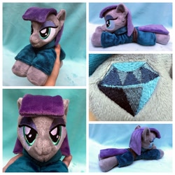 Size: 1600x1600 | Tagged: safe, artist:equinepalette, character:maud pie, species:earth pony, species:pony, beanie (plushie), clothing, dress, female, hand, irl, mare, photo, plushie, prone, smiling, solo, when she smiles, wrong cutie mark