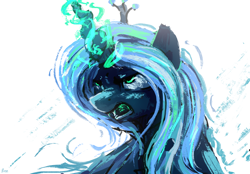 Size: 2412x1674 | Tagged: safe, artist:thefloatingtree, character:queen chrysalis, species:changeling, newbie artist training grounds, atg 2018, changeling queen, female, simple background, solo