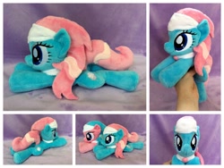 Size: 1024x768 | Tagged: safe, artist:equinepalette, character:aloe, character:lotus blossom, species:pony, beanie (plushie), hand, irl, photo, plushie, prone, solo focus, spa twins