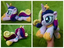 Size: 1600x1200 | Tagged: safe, artist:equinepalette, character:princess cadance, species:alicorn, species:pony, beanie (plushie), female, hand, irl, jewelry, mare, photo, plushie, prone, regalia, solo