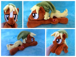 Size: 1600x1200 | Tagged: safe, artist:equinepalette, character:quarter hearts, species:earth pony, species:pony, beanie (plushie), clothing, hand, hat, irl, link, male, photo, plushie, ponified, prone, solo, stallion, the legend of zelda
