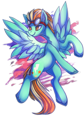 Size: 2027x3000 | Tagged: safe, artist:dragonataxia, character:lightning dust, species:pegasus, species:pony, abstract background, female, goggles, mare, rearing, simple background, smiling, solo, transparent background