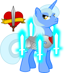 Size: 5000x5653 | Tagged: safe, artist:northernthestar, oc, oc:valiant heart, species:pony, species:unicorn, absurd resolution, armor, magic, male, simple background, solo, stallion, sword, transparent background, weapon