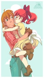 Size: 351x622 | Tagged: safe, artist:zoe-productions, character:apple bloom, character:big mcintosh, species:human, brother and sister, clothing, cute, dress, female, humanized, kissing, male, siblings