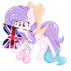 Size: 3000x3000 | Tagged: safe, artist:xxmelody-scribblexx, oc, species:pegasus, species:pony, bow, female, flag, hair bow, high res, mare, mouth hold, simple background, solo, transparent background, two toned wings, united kingdom