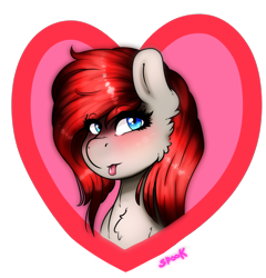 Size: 1666x1732 | Tagged: safe, artist:aaa-its-spook, oc, oc only, oc:ponepony, blushing, bust, chest fluff, heart, looking at you, portrait, simple background, solo, tongue out, transparent background