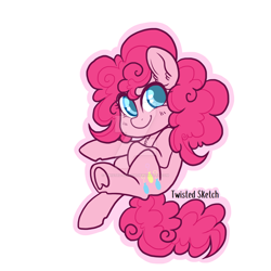 Size: 1024x1024 | Tagged: safe, artist:twisted-sketch, character:pinkie pie, species:earth pony, species:pony, chest fluff, colored pupils, cute, deviantart watermark, diapinkes, ear fluff, female, heart, hoof heart, mare, solo, watermark