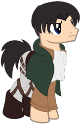 Size: 1580x2404 | Tagged: safe, artist:leanne264, species:earth pony, species:pony, attack on titan, clothing, levi ackerman, male, ponified, simple background, solo, stallion, transparent background