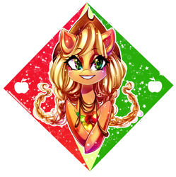 Size: 2893x2905 | Tagged: safe, artist:minamikoboyasy, character:applejack, species:earth pony, species:pony, blushing, female, mare, smiling, solo