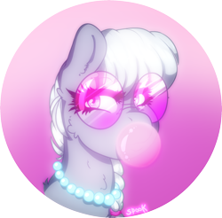 Size: 1666x1637 | Tagged: safe, artist:aaa-its-spook, character:silver spoon, species:earth pony, species:pony, accessories, bubblegum, chewing gum, female, filly, food, glasses, gum, jewelry, necklace