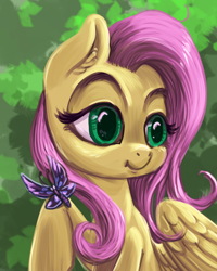 Size: 800x1000 | Tagged: safe, artist:kovoranu, character:fluttershy, species:pegasus, species:pony, butterfly, female, mare, wrong eye color