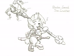 Size: 3392x2560 | Tagged: safe, artist:zalla661, character:babs seed, species:pony, armor, dark souls, female, monochrome, solo, traditional art, weapon