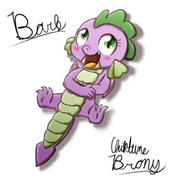 Size: 2450x2551 | Tagged: safe, artist:chiptunebrony, character:barb, character:spike, species:dragon, baby, baby dragon, barbabetes, blush sticker, blushing, cursive writing, cute, female, folded wings, green eyes, looking at you, name, on back, on floor, open mouth, rule 63, rule63betes, shadow, signature, simple background, smiling, spikabetes, style emulation, text, white background, winged barb, winged spike, wings
