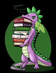 Size: 1700x2200 | Tagged: safe, artist:limebreaker, character:spike, species:dragon, 50 shades of hay, annoyed, book, fifty shades of grey, male, older, older spike, pride and prejudice, solo, spike is not amused, unamused