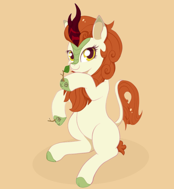 Size: 600x650 | Tagged: safe, artist:szafir87, character:autumn blaze, species:kirin, episode:sounds of silence, g4, my little pony: friendship is magic, animated, autumn blaze's puppet, awwtumn blaze, cloven hooves, cute, female, gif, hoofy-kicks, perfect loop, simple background, sitting, solo