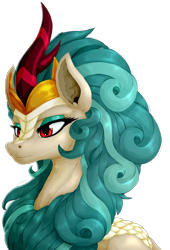 Size: 2276x3348 | Tagged: safe, artist:thatonegib, character:rain shine, species:kirin, episode:sounds of silence, g4, my little pony: friendship is magic, backlighting, bust, crown, curly hair, eyeshadow, female, horn, jewelry, makeup, queen, red eyes, regalia, scales, shineabetes, simple background, solo, striped horn, transparent background