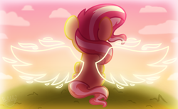 Size: 2585x1591 | Tagged: safe, artist:bubbly-storm, character:sunset shimmer, species:pony, female, mare, rear view, solo