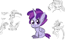 Size: 1280x853 | Tagged: safe, artist:turkleson, character:discord, character:twilight sparkle, oc, parent:discord, parent:twilight sparkle, parent:unnamed oc, parents:canon x oc, ship:discolight, baby, color, female, hybrid, interspecies offspring, male, nuzzling, offspring, shipping, simple background, spread wings, straight, white background, wings