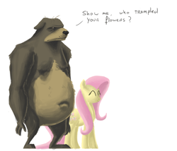 Size: 900x769 | Tagged: safe, artist:fiddlearts, character:fluttershy, character:harry, bear, text