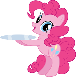 Size: 4000x4073 | Tagged: safe, artist:pilot231, character:pinkie pie, species:earth pony, species:pony, absurd resolution, bipedal, female, mare, platter, simple background, smiling, solo, stock vector, transparent background, vector