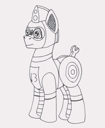 Size: 2478x3011 | Tagged: safe, artist:summerium, oc, oc only, oc:trackhead, species:pony, monochrome, robot, robot pony