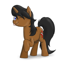 Size: 2000x2000 | Tagged: safe, artist:timsplosion, oc, oc:doctor haywick, oc:nurse haywick, species:pony, species:unicorn, female, looking at you, mare, one eye closed, raised hoof, rule 63, simple background, solo, tongue out, transparent background, wink