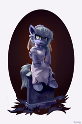 Size: 2000x3000 | Tagged: safe, artist:amy-gamy, character:limestone pie, species:earth pony, species:pony, blood, choker, clothing, dress, female, gravestone, halloween, halloween costume, holiday, looking at you, solo, wedding dress