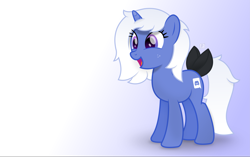 Size: 4167x2617 | Tagged: safe, artist:potato22, oc, oc only, oc:discord, species:pony, species:unicorn, bow, discord (software), female, gradient background, mare, open mouth, ponified, smiling, solo, tail bow