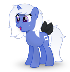 Size: 2589x2629 | Tagged: safe, artist:potato22, oc, oc only, oc:discord, species:pony, species:unicorn, bow, discord (software), female, mare, open mouth, ponified, simple background, smiling, solo, tail bow, transparent background