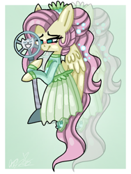 Size: 768x1024 | Tagged: safe, artist:awoomarblesoda, character:fluttershy, species:pegasus, species:pony, episode:so much more to me, g4, my little pony: equestria girls, my little pony:equestria girls, clothing, dress, equestria girls ponified, female, microphone, ponified, solo, zoom layer