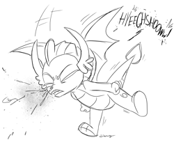 Size: 11024x8998 | Tagged: safe, artist:silverwing, character:smolder, species:dragon, absurd resolution, female, monochrome, mucus, nostril flare, paws, sketch, sneeze spray, sneezing, snot