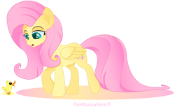 Size: 7989x4900 | Tagged: safe, artist:joemasterpencil, character:fluttershy, species:pegasus, species:pony, my little pony: the movie (2017), absurd resolution, duckling, female, folded wings, lidded eyes, looking at something, looking down, mare, movie accurate, open mouth, raised hoof, simple background, solo, standing, transparent background, vector, wings