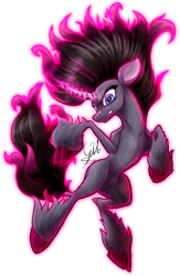 Size: 1024x1571 | Tagged: safe, artist:thatonegib, community related, character:oleander, species:classical unicorn, species:pony, species:unicorn, them's fightin' herds, 2018, angry, cloven hooves, eyelashes, female, glow, glowing eyes, glowing horn, leonine tail, looking at you, magic, mare, simple background, solo, teeth, transparent background, unshorn fetlocks