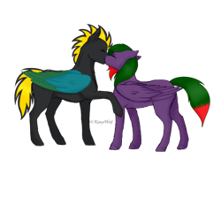 Size: 1024x948 | Tagged: safe, artist:kimyowolf, oc, oc only, oc:electric night, oc:swift, species:pegasus, species:pony, female, kissing, male, mare, simple background, stallion, straight, transparent background