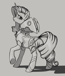 Size: 1181x1365 | Tagged: safe, artist:kirillk, character:rarity, species:pony, black and white, darling in the franxx, female, grayscale, looking back, monochrome, solo
