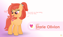 Size: 4698x2750 | Tagged: safe, artist:potato22, oc, oc only, oc:starie olivion, species:pony, blushing, dialogue, gradient background, looking away, simple background, solo