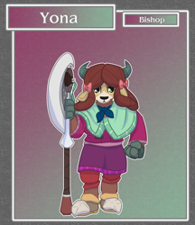 Size: 1688x1950 | Tagged: safe, artist:brownie-bytes, character:yona, species:anthro, species:unguligrade anthro, species:yak, clothing, crossover, female, final fantasy, school uniform, solo