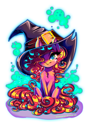 Size: 2893x4092 | Tagged: safe, artist:minamikoboyasy, character:pinkie pie, clothing, costume, female, hair over one eye, halloween, halloween costume, hat, holiday, looking at you, simple background, smiling, solo, transparent background, witch hat