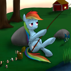 Size: 900x900 | Tagged: safe, artist:rule1of1coldfire, character:rainbow dash, species:pegasus, species:pony, female, fishing, mare, sitting, worms, worms (video game)