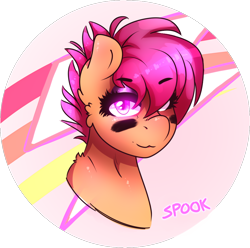 Size: 1044x1036 | Tagged: safe, artist:aaa-its-spook, character:scootaloo, species:pegasus, species:pony, bust, eye black (makeup), face paint, female, filly, solo