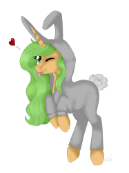 Size: 1024x1366 | Tagged: safe, artist:kimyowolf, oc, oc:curiosa dream, species:pony, species:unicorn, animal costume, bunny costume, clothing, costume, female, mare, simple background, solo, tongue out, transparent background
