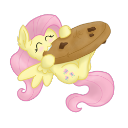 Size: 2000x2000 | Tagged: safe, artist:tunrae, character:fluttershy, species:pegasus, species:pony, cookie, cute, eating, female, fluffy, food, giant food, shyabetes, solo, tiny, tiny ponies
